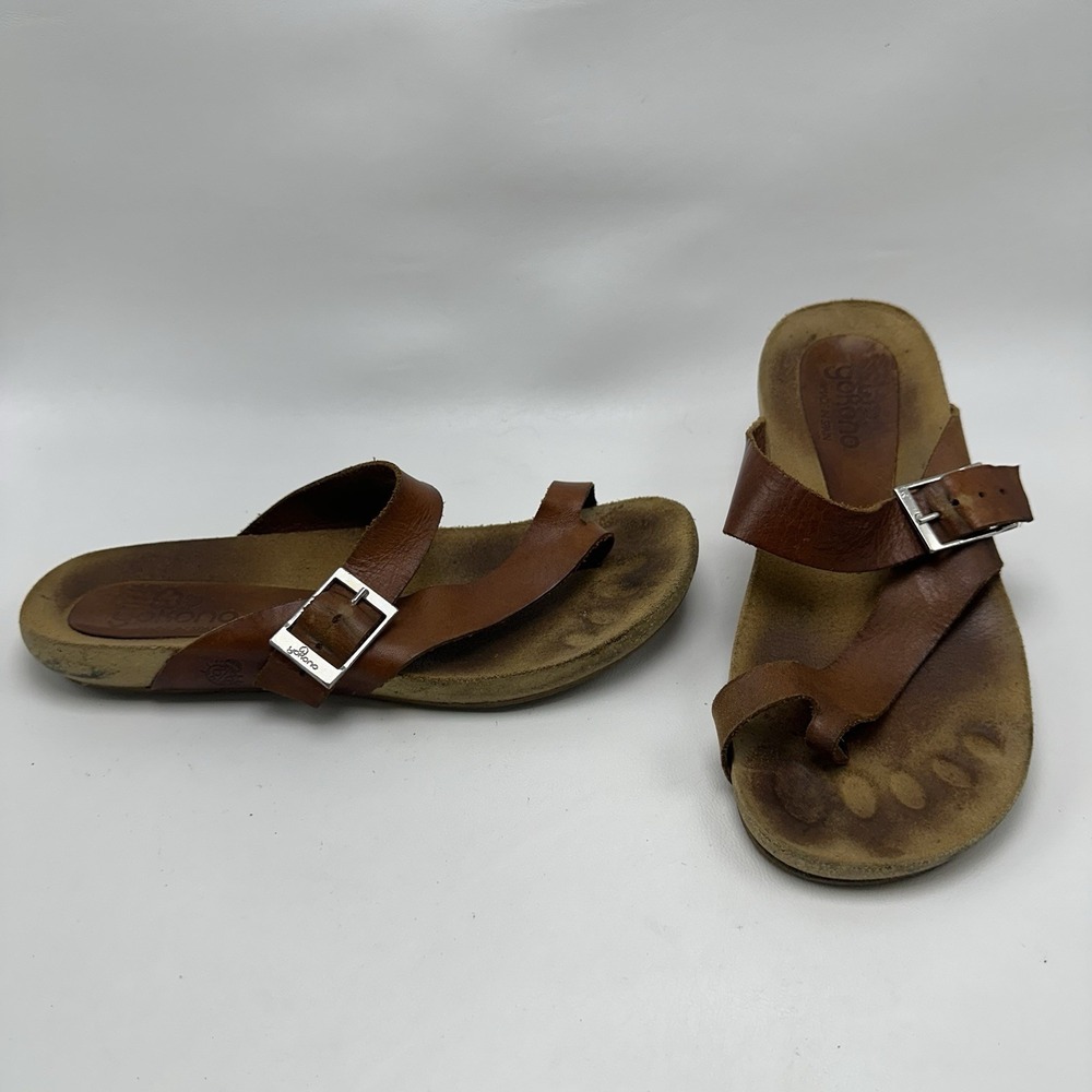 Yokono women's size 7.5 brown leather toe loop flat sandals